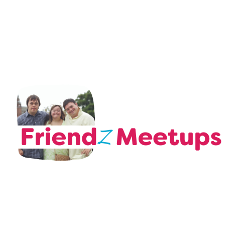 The logo for FriendzMeetups which is a photo of three friends arm in arm outside meeting up